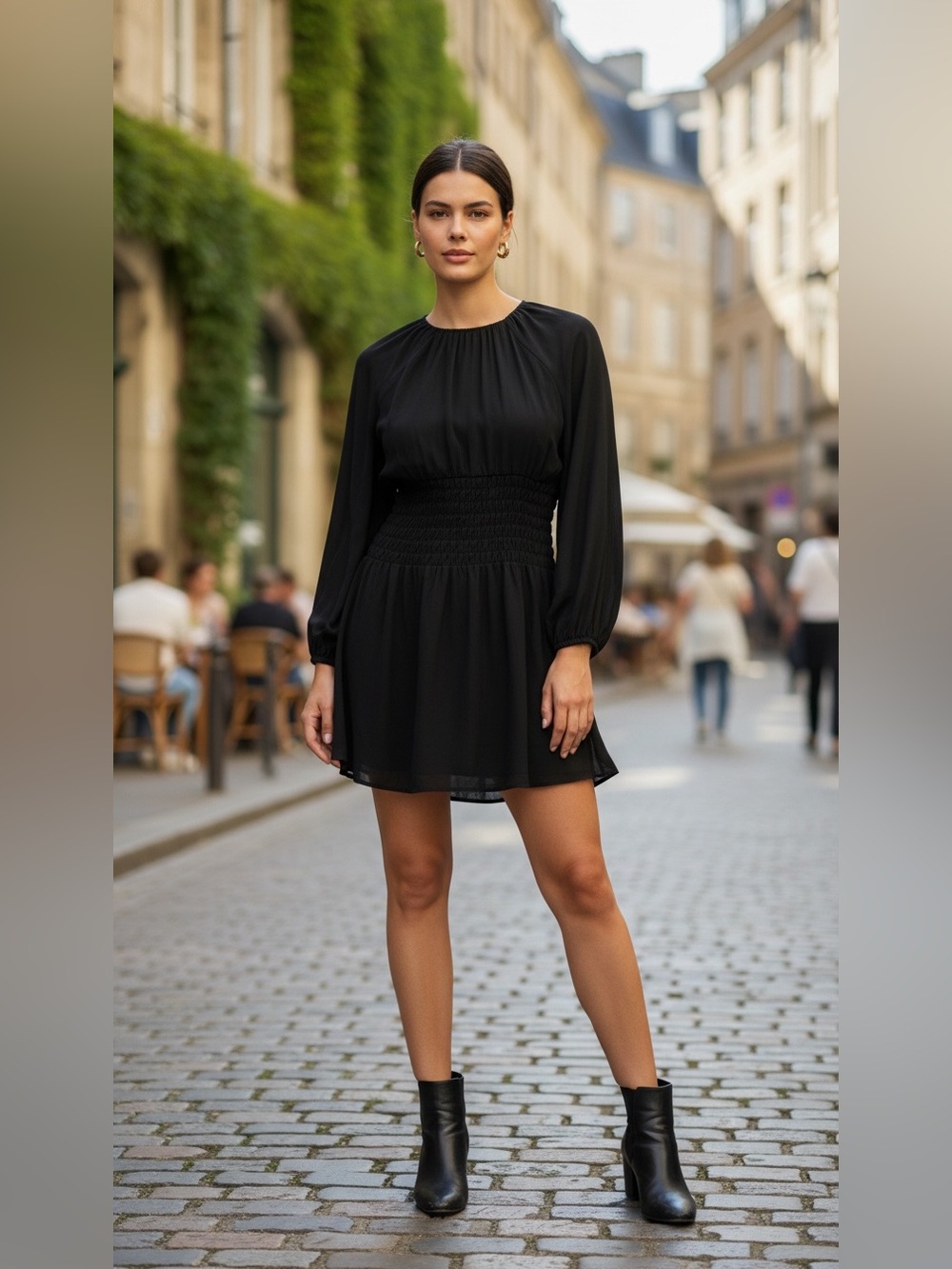 NWT Madewell Bubble-Sleeve Smocked Mini Dress in true black size small